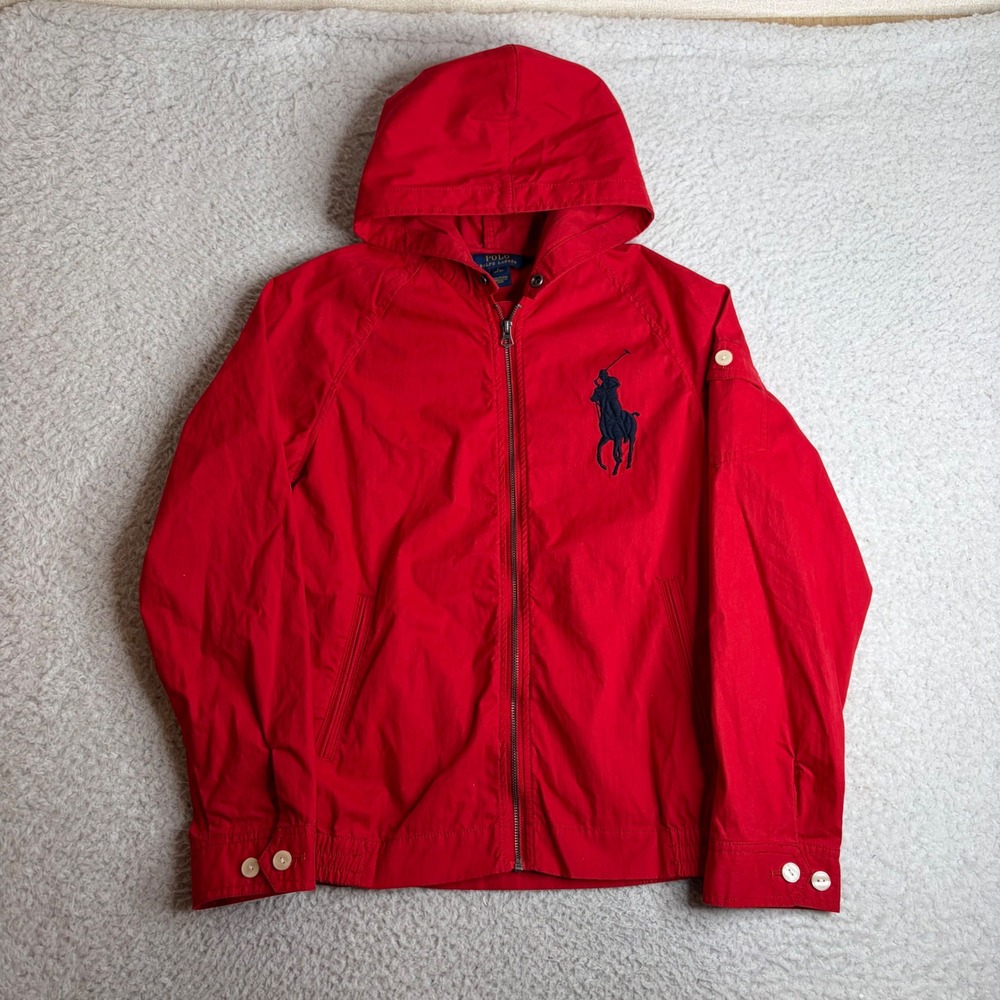 Polo Ralph Lauren Big Pony Red Hooded Windbreaker Jacket Boys Size L 14-16